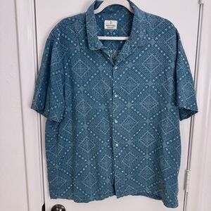 Mens Mutual Weave Linen/Cotton Blend Short Sleeve Button Down Shirt Blue Size XL